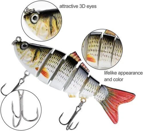 Vista 3 de Señuelos de pesca realistas para lubina, trucha, lucioperca, pez depredador, cebos realistas de peces multiarticulados, kits de aparejos de pesca