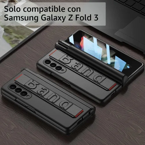 Vista 4 de Funda para Samsung Galaxy Z Fold 3 con correa para la muñeca, protector de pantalla y ranura para S Pen, bisagra magnética protectora ultradelgada a