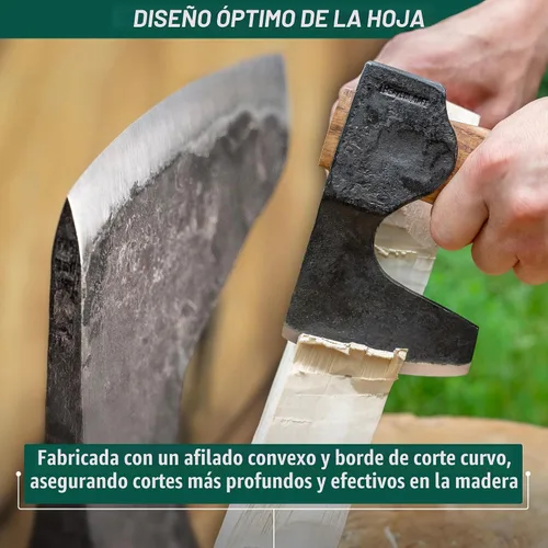 Vista 3 de Hacha de Bushcraft BeaverCraft AX6 para Talla de Madera - Hachas y Ejes de Camping Forjados - Hacha de Corte de Madera, Ejes de Jardinería Manual