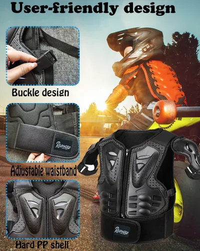 Vista 4 de Reomoto Protector de cuerpo completo para niños, equipo de motocross, para motocicleta, ciclismo, esquí, motocicleta, equitación, chaleco