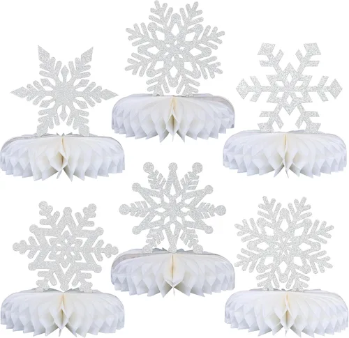 Vista 9 de Gyufise Paquete de 6 centros de mesa con forma de panal de abeja de copo de nieve, decoración de mesa de congelado, centros de mesa para decoración