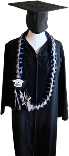 Vista 5 de Leis de graduación con soporte para dinero (azul marino, plateado)