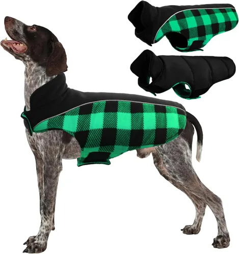 Vista 9 de Kuoser - Abrigo reversible para perros para climas fríos, abrigo de invierno impermeable reflejante para mascotas, abrigo para perros a cuadros