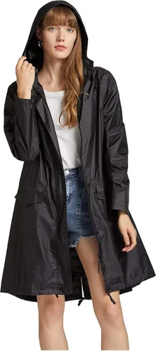 Vista 2 de Chubasquero largo impermeable para mujer con cremallera y bolsillos al aire libre