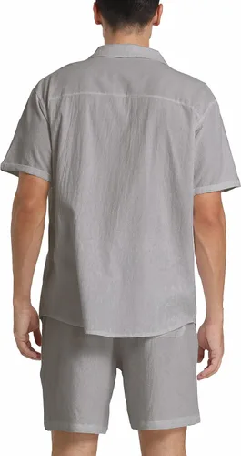 Vista 3 de RPOVIG Conjunto corto de camisa de lino conjunto casual de 2 piezas con botones para hombre