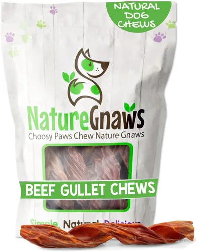 Vista 9 de Nature Gnaws Beef Gullet - Golosinas masticables para perros pequeños de 4 a 5 pulgadas (20 unidades) - Golosinas masticables de carne seca natural