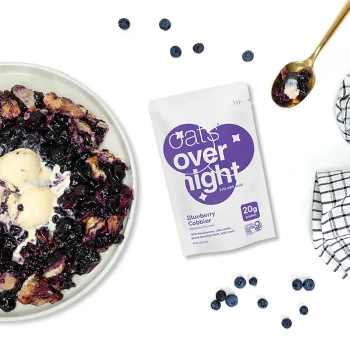 Vista 6 de Oats Overnight - Arándano Cobbler - Batido sin lácteos, alto en proteínas, bajo contenido de azúcar, sin gluten, alto en fibra, avena sin OMG