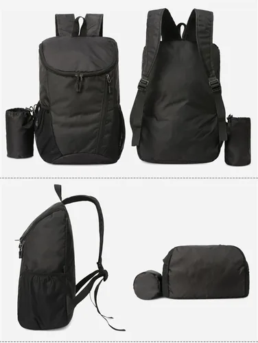 Vista 3 de Mochila plegable portátil, mochila plegable para montañismo, mochila ultraligera para ciclismo al aire libre, mochila de senderismo para viajes Negro