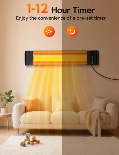 Vista 5 de VAGKRI Calentadores para exteriores, calentador eléctrico infrarrojo para patio con control remoto y temporizador de 12 horas, impermeable IP65, 3