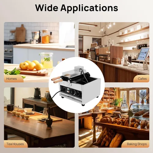 Vista 5 de Máquina eléctrica para hacer gofres, 3 rebanadas antiadherente, máquina comercial para hacer gofres, mini wafles de acero inoxidable de 110 V 1500