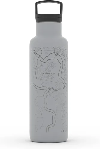 Vista 19 de Well Told Botella de agua aislada con mapa de Washington DC grabado, botella de acero inoxidable grabada (21 onzas, blanco) botella aislada de mapa
