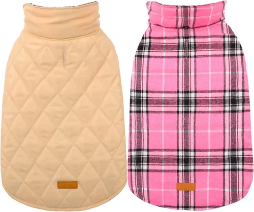 Vista 11 de Kuoser - Abrigo impermeable de invierno para perro, chaqueta reversible estilo británico, ropa para perro a cuadros, abrigo de nieve acogedor