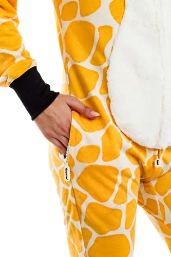 Vista 4 de Tipsy Elves Divertido disfraz de jirafa de Halloween con capucha estilo animal de peluche para mujer