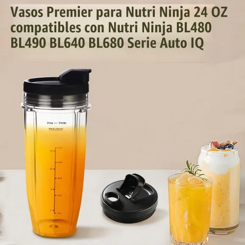 Vista 7 de Paquete de 2 vasos de repuesto para licuadora con tapas para sorbo