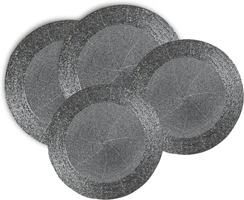 Vista 13 de Lightnpro - Juego de 4 manteles individuales redondos con cuentas negras, cargadores de mesa decorativos hechos a mano, elegantes manteles de mesa