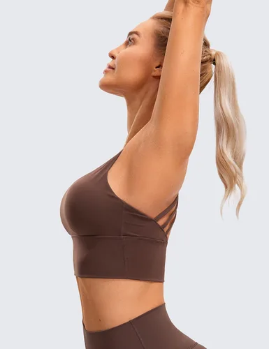 Vista 4 de CRZ YOGA - Brasieres deportivos de linea larga con tirantes delgados para mujer, sin aros, acolchados, cruzados, para yoga, cortados, sin mangas