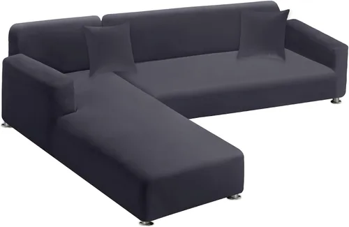 Vista 10 de LA MEACK Fundas para sofá modular, 2 piezas, suave, en forma de L, súper elástica, tipo L, con 2 fundas de almohada, funda de sofá de 3 plazas +
