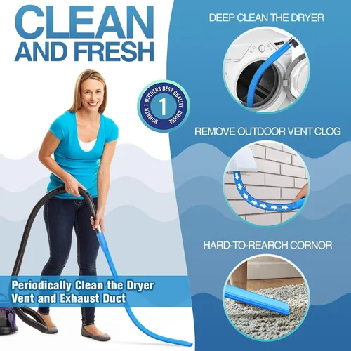 Vista 6 de Kit de Limpiador de Ventilación para Secadora PetOde, Accessorio Flexible para Aspiración de Pelusa Compatible con la Mayoría de Aspiradoras, Azul
