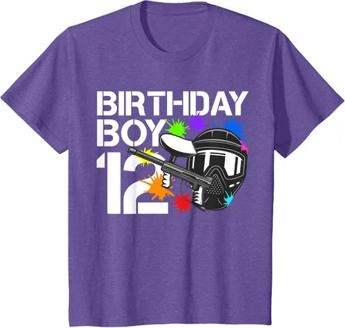 Vista 39 de 12th B-Day Paintball Birthday Party Boy 12 Year Old Funny T-Shirt, Negro