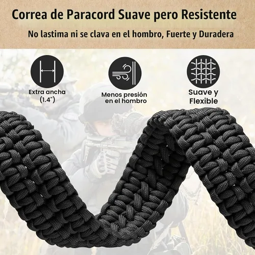 Vista 6 de VVAAGG Correa de 2 Puntos QD Ajustable de 550 Paracord con Gancho de Metal y Giratorias de Correa QD para Caza