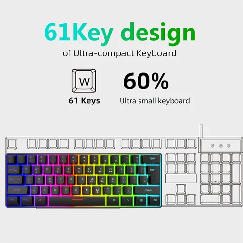 Vista 3 de ASHATA 60% Wireless Mechanical Keyboard, 2.4G Gaming Keyboard RGB Backlit 61 Keys Rechargeable, Supports Sleep Mode, Ergonomic Comfort, for PC Laptop