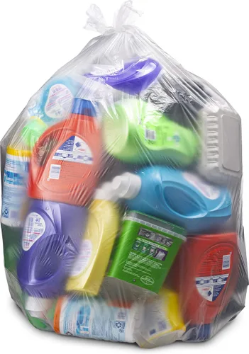 Vista 9 de Bolsas de basura resistentes de 45 galones, enormes 100 bolsas con lazos, bolsas de basura transparentes extragrandes para reciclaje. Bolsas