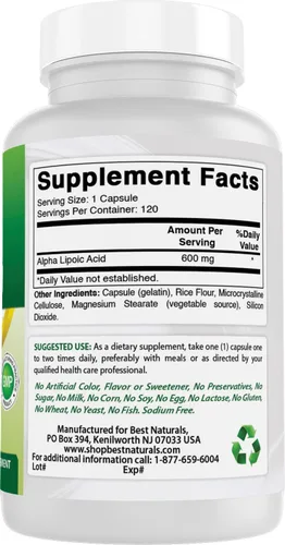 Vista 7 de Best Naturals- Ácido alfa lipoico (ALA) - 600 mg (120 unidades (paquete de 2))