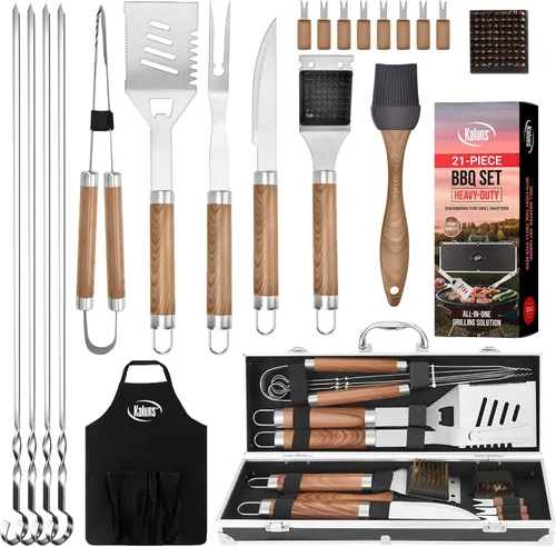 Vista 13 de Kaluns Accesorios para Barbacoa, Regalos para Papá para Navidad, Regalos para Barbacoa, Juego de Herramientas para Barbacoa de Acero Inoxidable