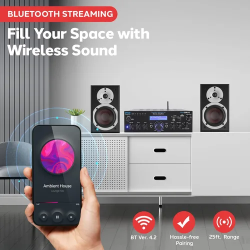 Vista 10 de Amplificador estéreo con Bluetooth de primera calidad, receptor amplificador compacto de 200 W con control remoto, antena FM y puerto USB / AUX