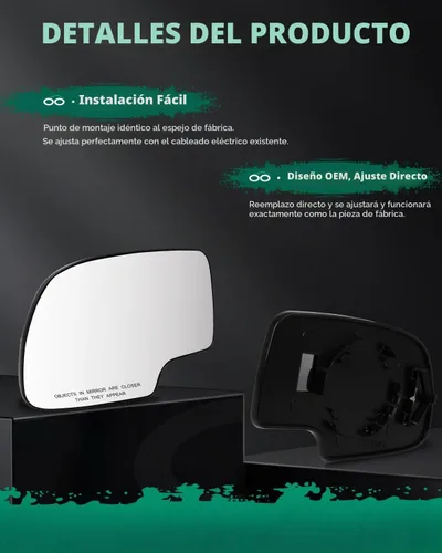 Vista 4 de SCITOO Espejo lateral del pasajero de cristal apto para 1999-2003 para Chevy Silverado Pickup 2007 para Chevy Silverado Pickup 2000 para Chevy