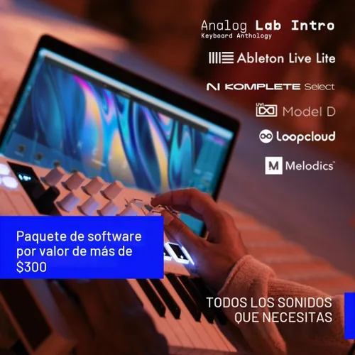 Vista 3 de Arturia MiniLab Controlador de teclado MIDI USB de 3 a 25 teclas con 8 almohadillas de batería multicolor, 8 perillas y software de producción