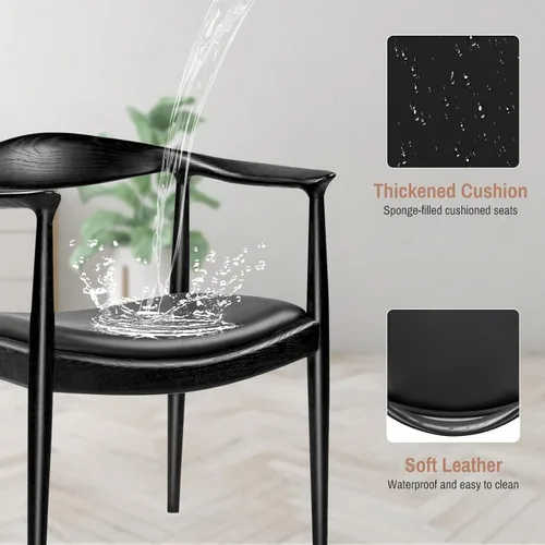 Vista 5 de Sillas de comedor de madera, sillas de comedor modernas de mediados de siglo (negro) Ash Wood Frame, PU Upholstered Seat, Ergonomic Support, Fully
