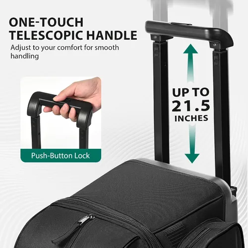 Vista 5 de GoHimal Bolsa de bolos de doble rodillo para 2 bolas con compartimento separado para zapatos de boliche (hasta talla 15 de hombre de EE. UU.) y Negro