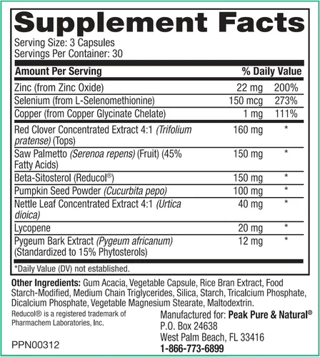 Vista 3 de Peak Prostate Support, suplementos naturales de próstata para hombres, 30 porciones