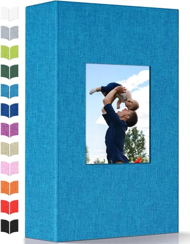 Vista 32 de Álbum de fotos Artfeel 4x6 con 100 bolsillos, álbumes de fotos deslizables, libro de memorias con cubierta de lino y ventana frontal, libro de fotos