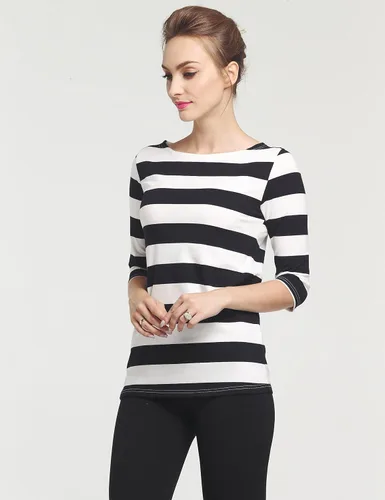 Vista 5 de Camii Mia - Playera a rayas de algodón con mangas 34, para mujer.