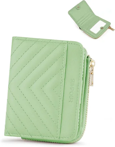 Vista 23 de Billeteras pequeñas y plegables para mujer, mini-cartera RFID para mujer, tarjetero delgado con bolsillo con cremallera para monedas y 2 ventanas