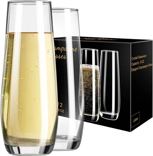 Vista 10 de PARACITY Copas de champán, juego de 2 copas de champán, elegantes copas de champán de vidrio de 8.5 onzas, regalo para cumpleaños, boda, Navidad #1
