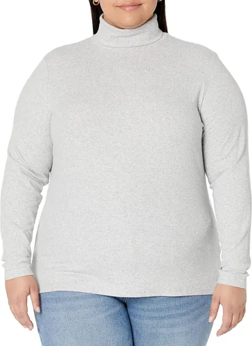 Vista 6 de Tienda Essentials Camiseta de cuello alto de punto acanalado de manga larga para mujer (disponible en tallas grandes), paquete de 2