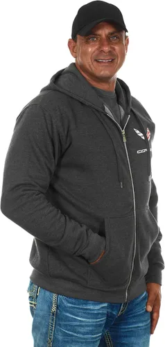 Vista 2 de JH DESIGN GROUP Sudadera con capucha roja con cremallera Chevy Corvette para hombre, emblemas C1 Thru C8