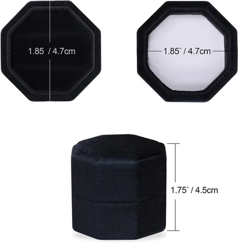 Vista 3 de BLUTETE Caja de terciopelo con 2 ranuras para joyería, caja de compromiso, boda, caja de recuerdo, anillo de foto nupcial, octágono de doble ranura
