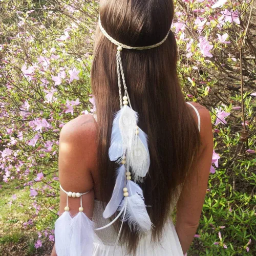 Vista 3 de Diadema de plumas hippie indio bohemio con borlas estilo bohemio para Halloween diadema para el cabello accesorios para el cabello