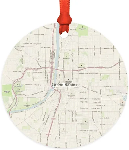 Vista 33 de Andaz Press Mapa de la ciudad de Estados Unidos redondo de madera natural MDF ornamento de Navidad, Akron, Ohio Vintage Mapa, 1 paquete, larga