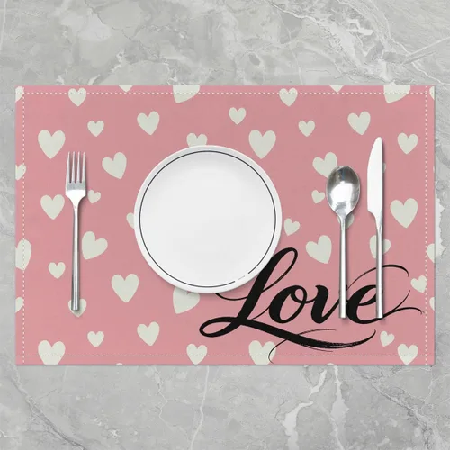 Vista 2 de jejeloiu Juego de 4 manteles individuales románticos de corazón rosa de 12 x 18 pulgadas para niños, para mesa de comedor, interiores y exteriores