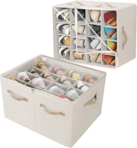 Vista 13 de TOPIA HOME Organizador de zapatos para armario, caja de zapatos plegable con divisores ajustables y cubierta transparente, organizador