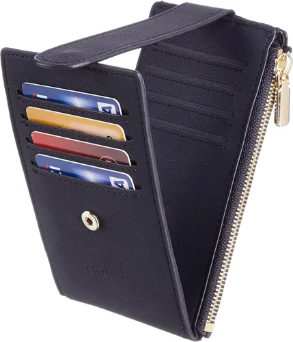 Vista 6 de Chelmon Billetera delgada con bloqueo RFID para mujer con bolsillo con cremallera Negro liso Minimalista