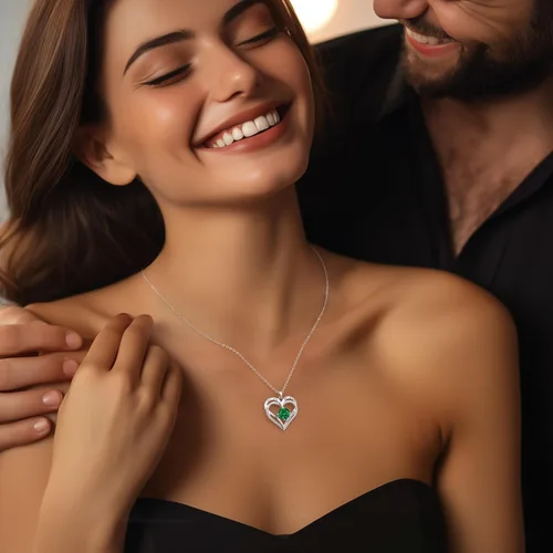 Vista 7 de LOUISA SECRET Love Heart Birthstone Necklaces for Women, Birthday Gift for Girlfriend, Anniversary Jewelry Gift for Wife Her, 925 Sterling Silver