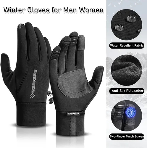 Vista 2 de Pigdun Guantes de invierno para hombres y mujeres, guantes térmicos aptos para pantallas táctiles con palma de silicona antideslizante