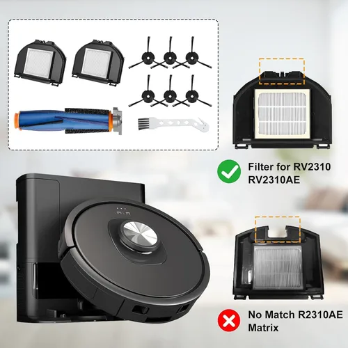 Vista 3 de Paquete de 10 piezas de repuesto para robot aspirador Shark RV2310 RV2310AE, 1 cepillo principal, 2 filtros HEPA, 6 cepillos laterales, 1 cepillo
