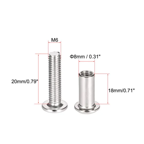 Vista 2 de uxcell Poste de tornillo para orificio de 5/16 pulgadas (0.315 in) de diámetro, macho M6x20mm, hebilla de cinturón hembra de 0.236x0.709 in, pernos